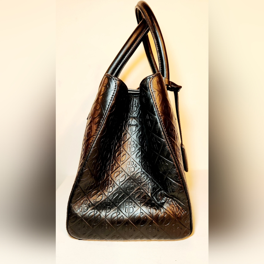 Henri bendel monogram embossed black leather top handle satchel bag - Picture 5 of 11
